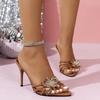 Summer new high-heeled cool slippers women's large-size stiletto one-word flower sexy pointed high-heeled women's shoes