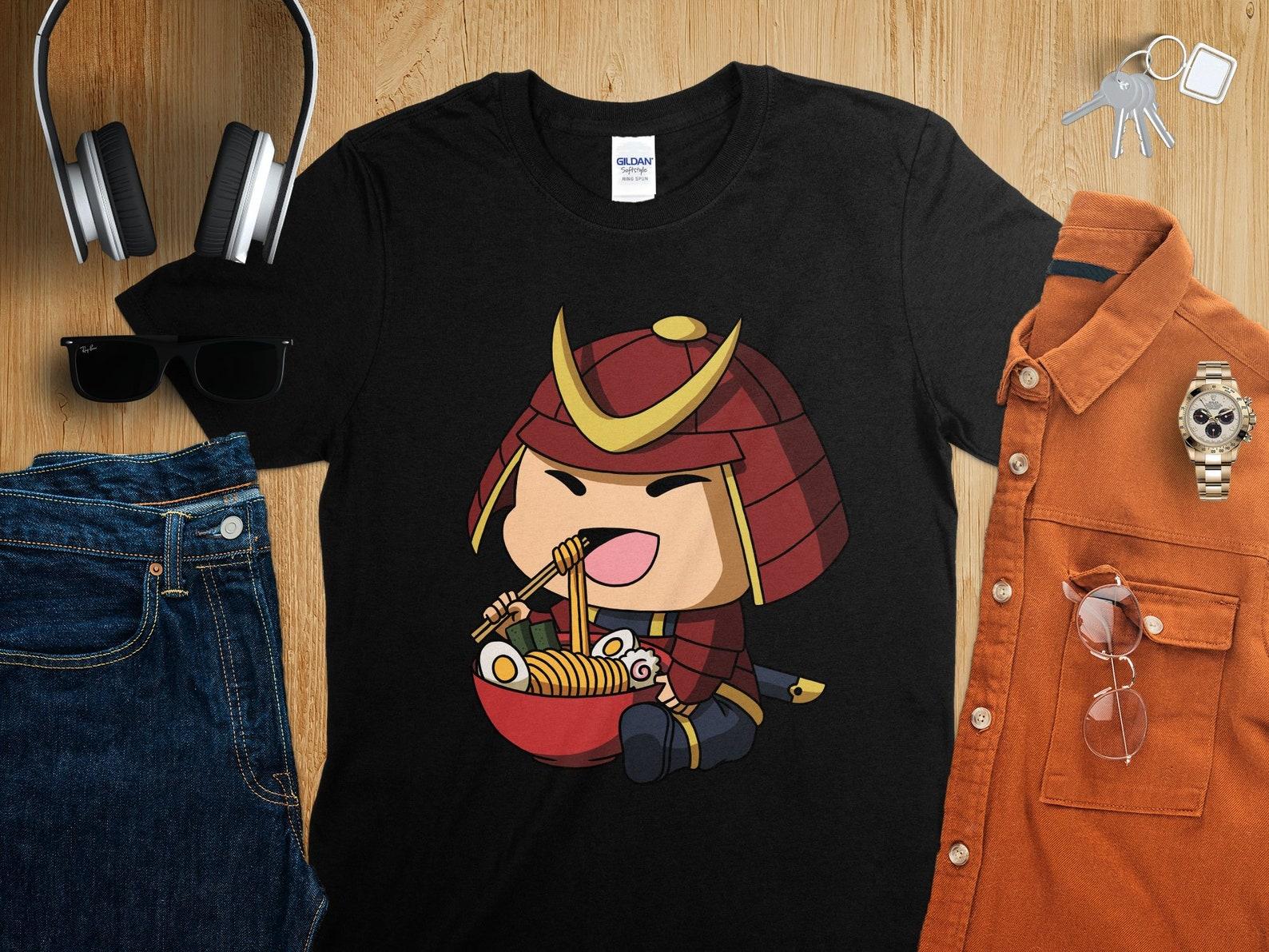 Kawaii Anime Samurai Asian Noodles Japanese Ramen Shirt, Anime Shirt, Ramen T-Shirt, Japan Art XL