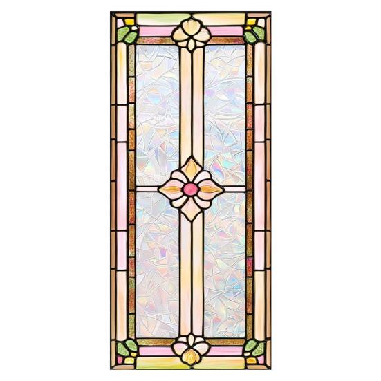

Vintage Window Privacy Film Geometric Stained Glass Flower Decorative Frosted Static Cling Reusable UV Sun Blocking Glass Sticker Cover C