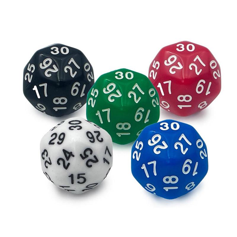 5 STÜCK Polyedrische Würfel D30 30-seitige Acrylwürfel Lernspielzeug Mathematik Lernressourcen Club Party Familienbrettspiel Requisiten
