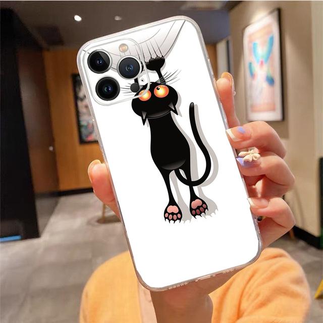 Husa de telefon pentru Iphone 14 Pro Max 13 12 11 Pro Max Xs Xr X 12mini 7 8 Plus Se Husa cu pisici negru cu desene animate Funda