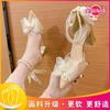 Medium heel stiletto high heels women's sandals 2025 summer new one-word buckle bow single shoes fairy style work shoes