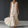 Women's Sleeveless Dress V-neck Cascading Ruffles Spring Fashion Casual New Solid Color Loose Wide Hem Long Dress