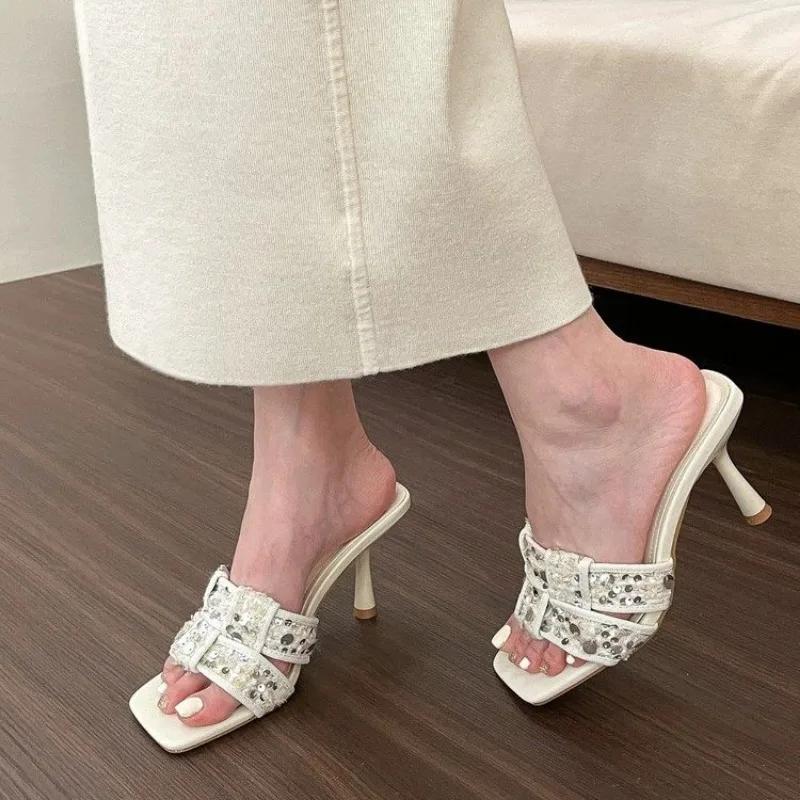Fashion Women's Slippers Fashion Open Toe Braided  2025 Summer New Casual Print Designer Beach Women's Stiletto High Heels