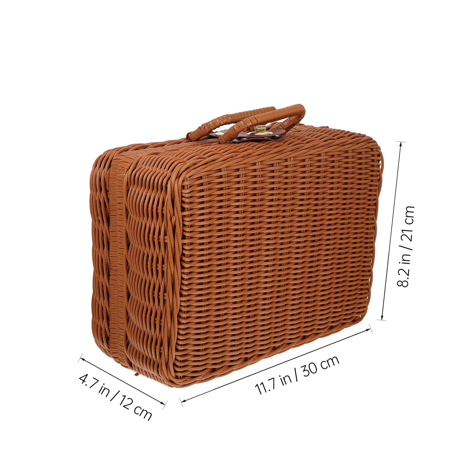 

1Pcs Handwoven Simulated Rattan Storage Case with Lock Lining Retro Style Suitcase for Keepsakes and Decor Woven Suitcase
