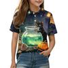 Kids Halloween Print Polo Shirt Short Sleeve Casual Top with Button Collar for Boys and Girls Comfortable Fit Lightweight Fabric