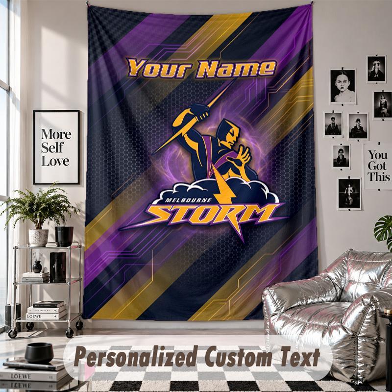 Wall Hanging Tapestry With Custom Name & Text, Melbourne Storm Decorative Tapestry For Bedroom