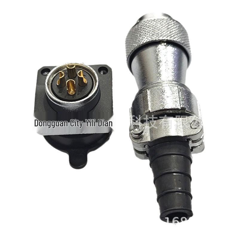 WF16 Waterproof Aviation Plug, 10-Pin Core, Straight Crimp, Square Flange Socket, Gold-Plated TI+Z Pins