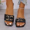White Flat Slippers for Women Summer Design Soft Non-slip Metal Buckle Sandals Square Head Outdoor Beach Slippers Women Slippers