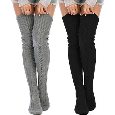 Wärmende Overknee-Strümpfe mit Zopfmuster, Oberschenkelhohe Stiefelsocken, extra lange Winterstrümpfe für Damen