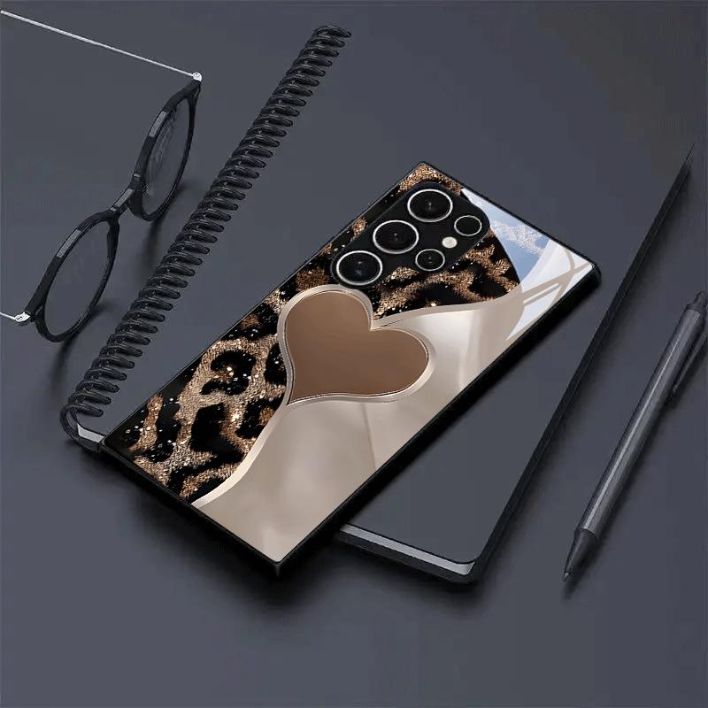 Coque de téléphone en verre motif léopard en forme de cœur adaptée pour Samsung pour galaxy S26 S25 S24 S23 S21 S20 FE Ultra Plus 5G anti chute