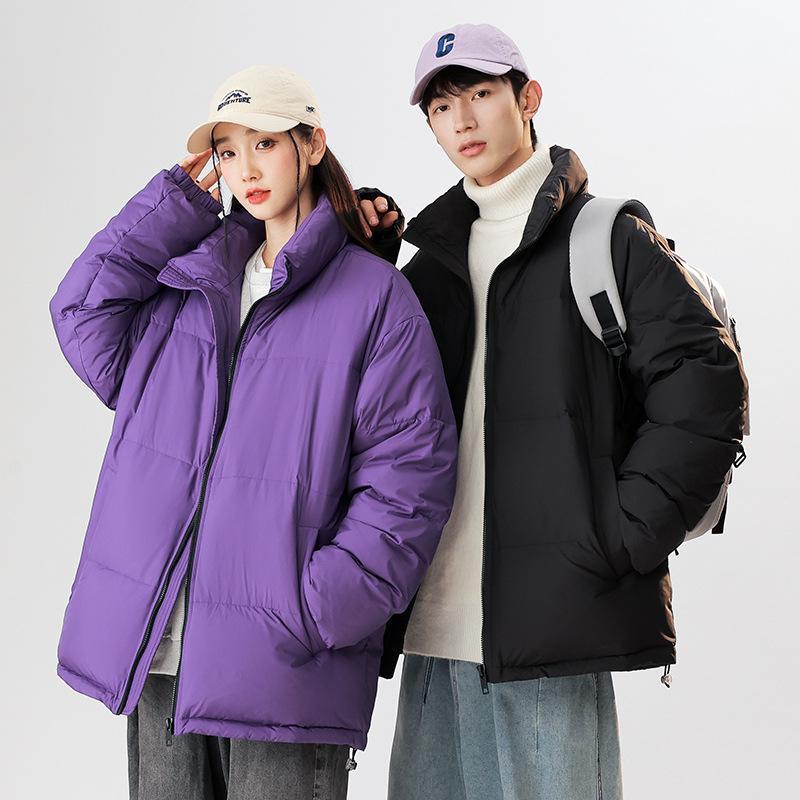 Men's winter solid color fashion couple down jacket stand-up collar thickened warm casual trend bread jacket winter wear
