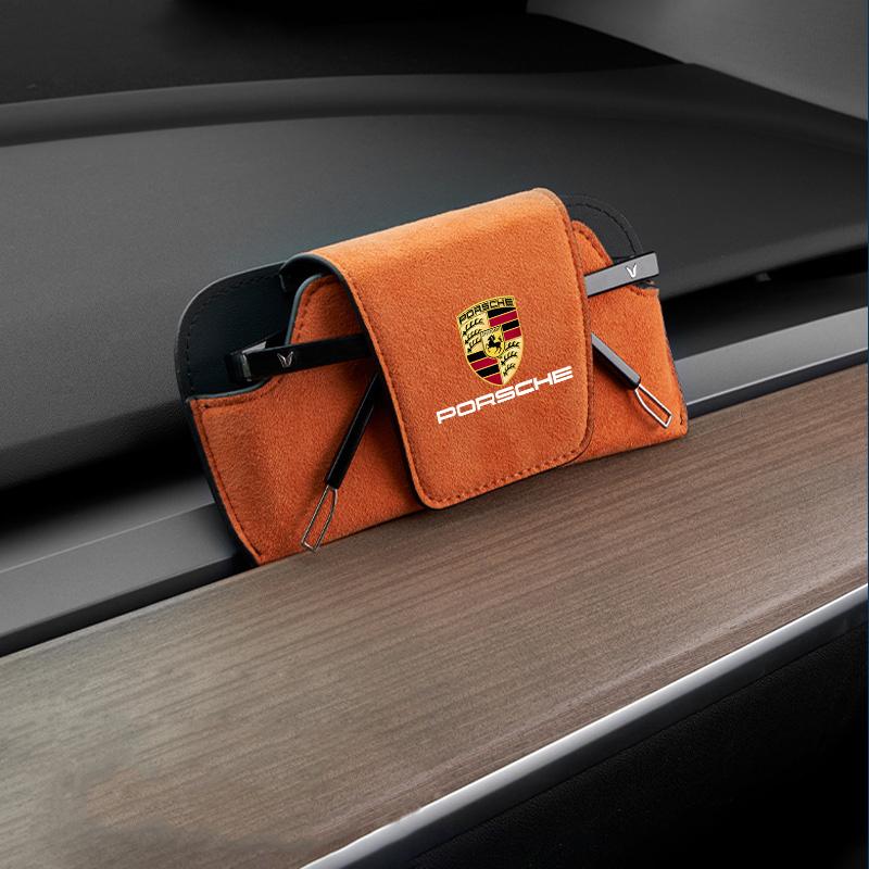 Suede Car Glasses Box Sun Visor Glasses Case Storage For Porsche Cayenne Panamera Macan 911 718 Taycan Boxster Cayman 918 Pajun