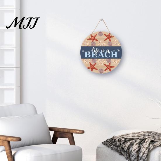 Summer Party Supplies Wooden Swim Ring Hanging Sign for Pool Decoration, Beach Theme Wall Rustic Decor Art with Hemp Rope, Double Layer Seaside