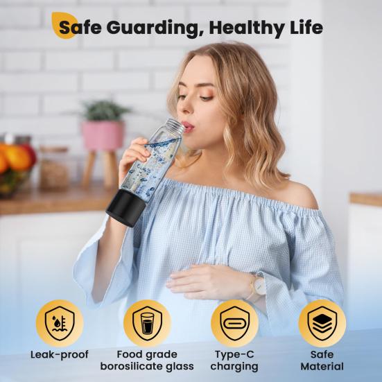 Generátor vodíkových lahví na vodu 460 ml Iontová membránová elektrolýza Tech 3 min 2300+ PPB Hydro Water Cup Dobíjecí stroj na vodíkové láhve na vodu