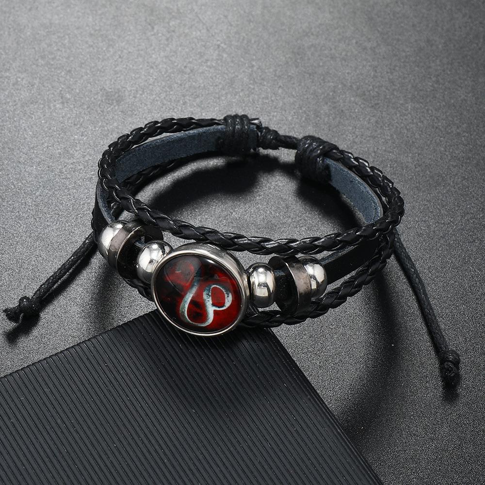 New 12 Constellation Luminous Cowhide Bracelet, Personalized Retro Men and Women Couple Jewelry Bracelet, Twelve Constellation Jewelry