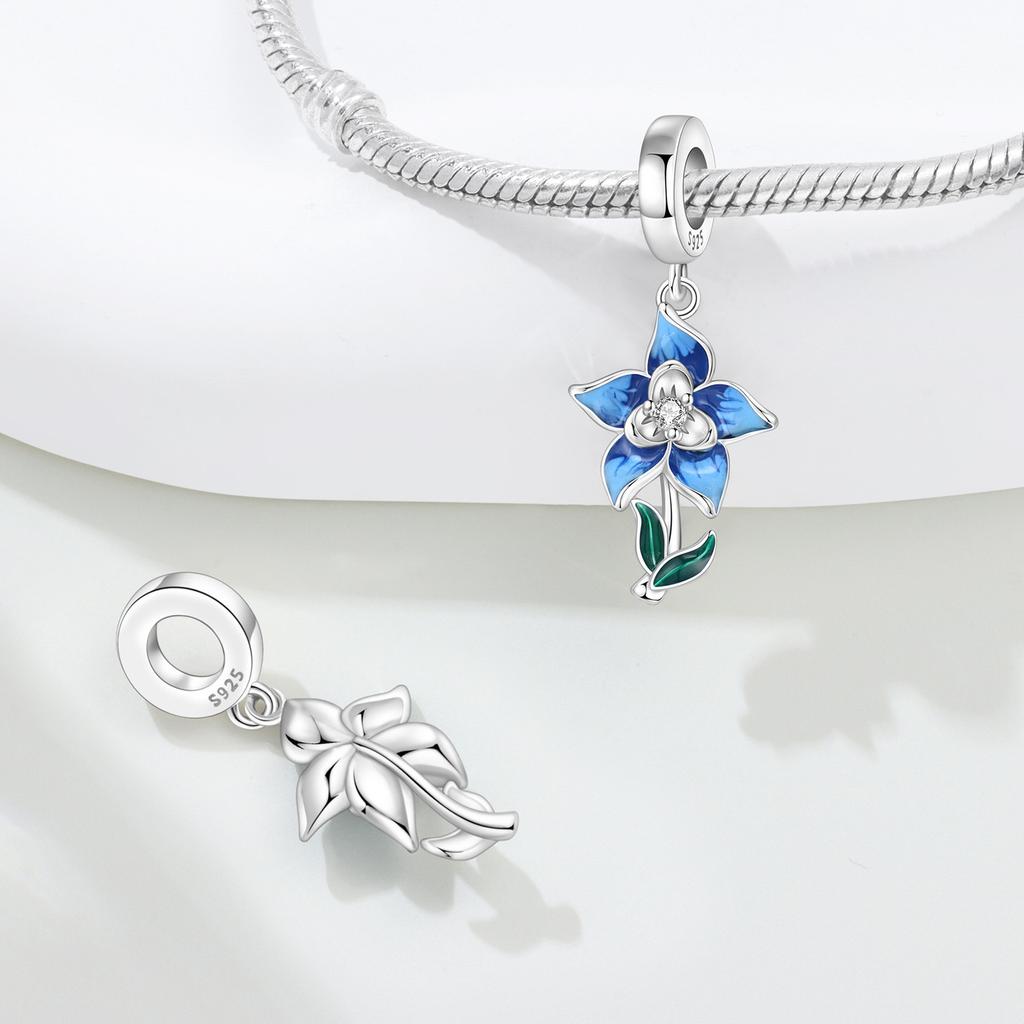 Copperrotatable Blue Flower Mermaid Tail Charms Beads Fit Original Bracelet Necklace Fine Jewelry Women Diy Gifts