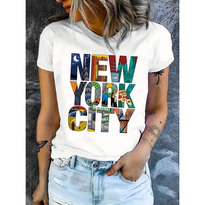 New York City T-Shirt for Women Casual Short Sleeve Tee Heavy Cotton - Comfortable Crew Neck, Soft Adorable Tees Tops