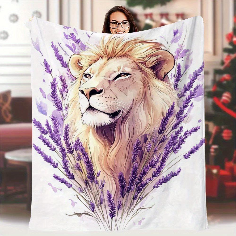 

1pc Vintage Lion & Lavender Printed Throw Blanket, 60x80 Inch, Cozy Fabric for Bedroom, Living Room, or Office Decor, All-Season 70x100cm28x39in