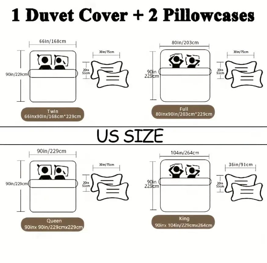 Lebhaftes 3-teiliges Bettwäscheset aus gewebtem Polyester - Modern, Y2K-inspiriert, pflegeleicht mit Reißverschluss-Bettbezug und Kissenbezügen, Ganzjährig