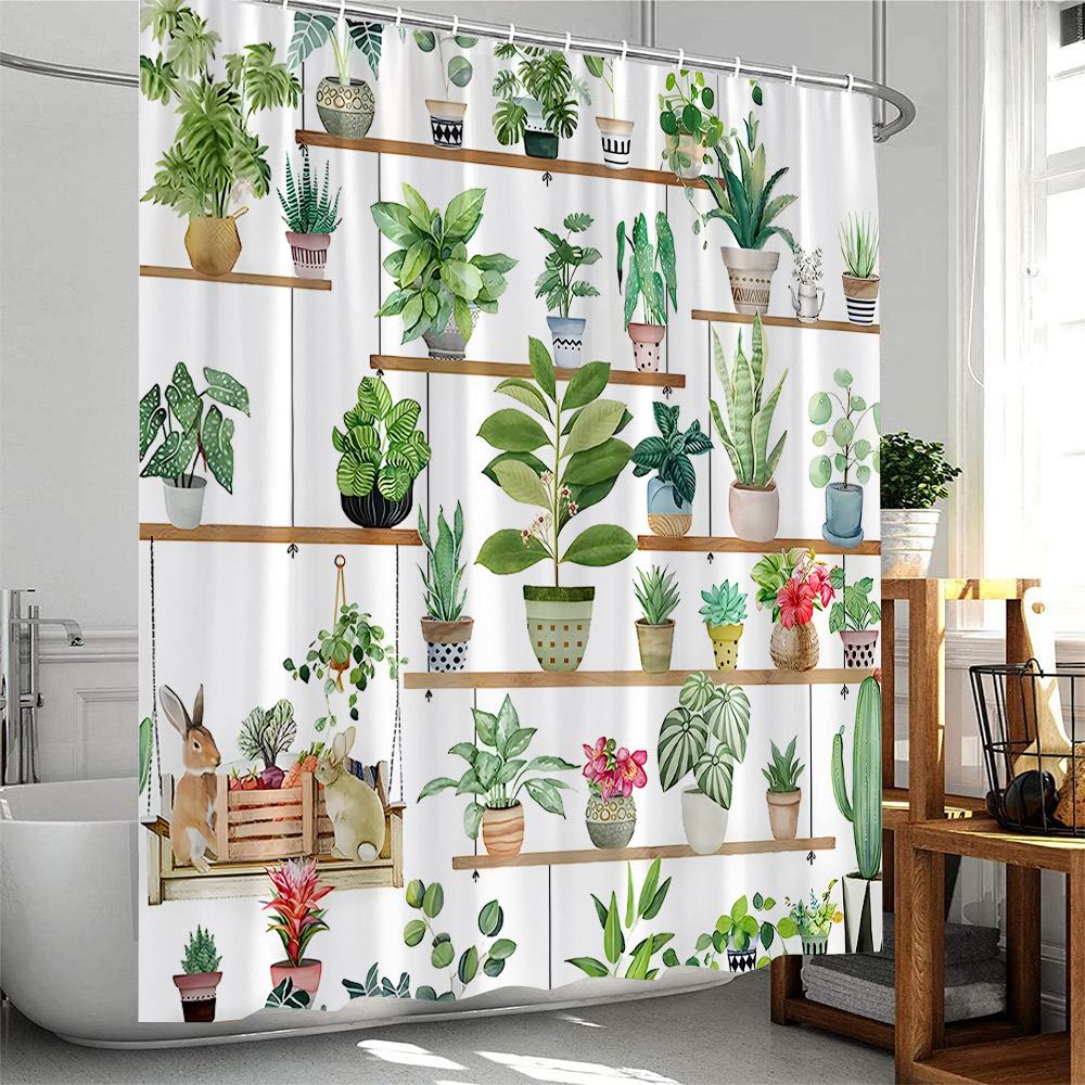 Mexican Style Shower Curtains Cartoon Tropical Plants Cactus Bathroom Decor Polyester Fabric Bath Curtain with Hooks Washable