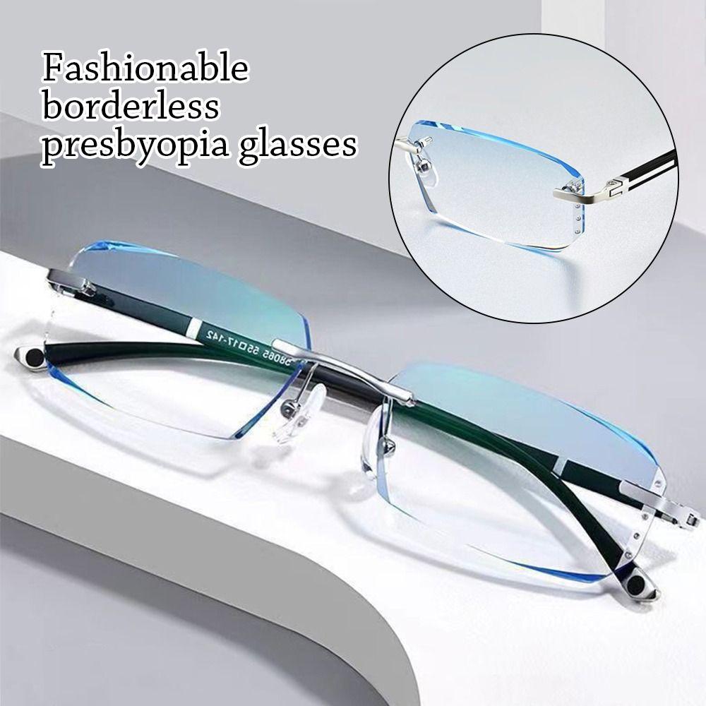 Blue Ray Blocking Anti-Blue Light Reading Glasses Rimless Cut Edge Eye Protection Hyperopia Glasses Vintage Luxury