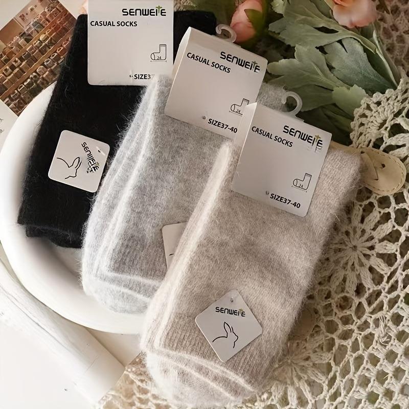 3PAIRS medium tube women's autumn and winter thick socks, warm and cold-proof, simple design in solid color, versatile for commuting!