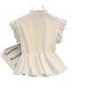 Fashion Flying Sleeve White Shirts Vintage Sleeveless Ruffled Lace Blouse for Woman Woman Elegant Casual Sweet Tops