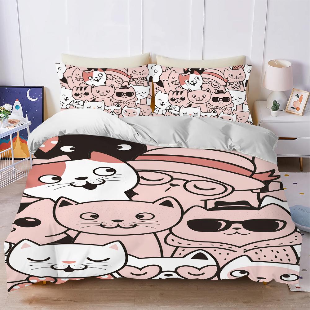 Funny Cats at Cafe Paws Duvet Cover Set Soft Wash Bed 3 Piece Summer Comfortable Student Dormitory Home Baby Bedding Best seller