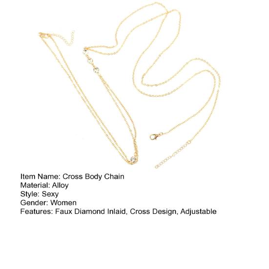 Yousheng Body Chain Sexy Simple Faux Diamond Inlaid Integrated Adjustable Dress Up Gift Lady Cross Bikini Belly Chain Body Jewelry Daily Wear