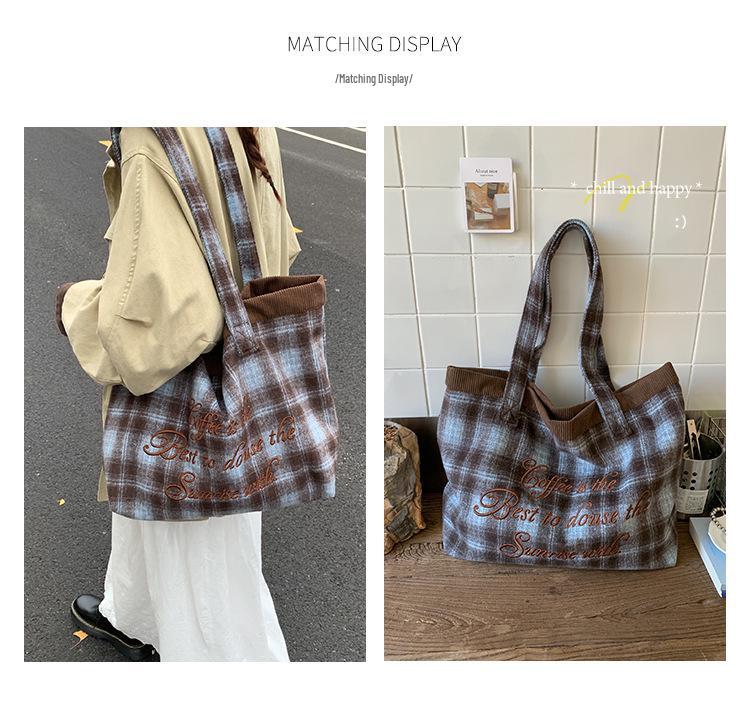 2025 Plaid Casual Commuter Shoulder Bag - Large Capacity Woolen Handbag Tote for Ladies
