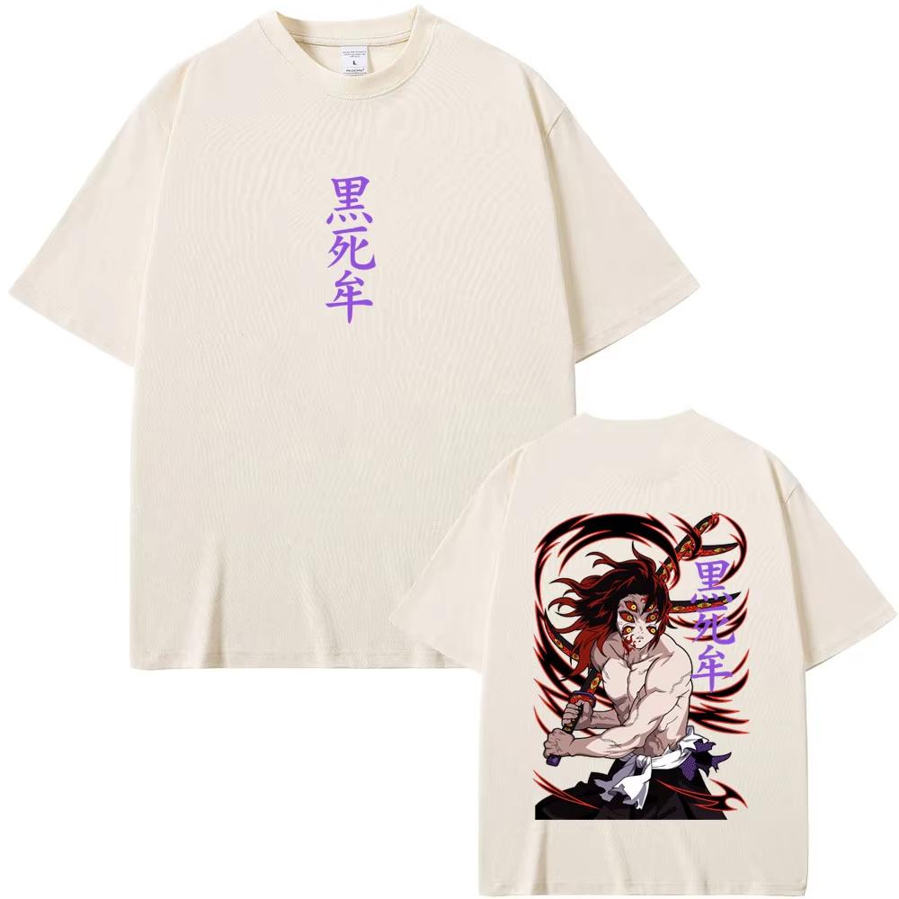 Anime Demon Slayer Kokushibo Doppelseitiger Druck T-Shirt Herren Damen Cartoon Mode Übergroße Streetwear Männlich Lässiges T-Shirt Top