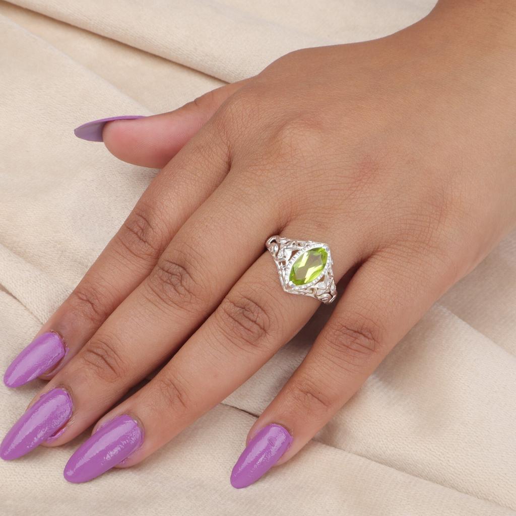 Peridot Gemstone 925 Sterling Silver Jewelry Designer Ring For Anniversary Gift CZR-4-3