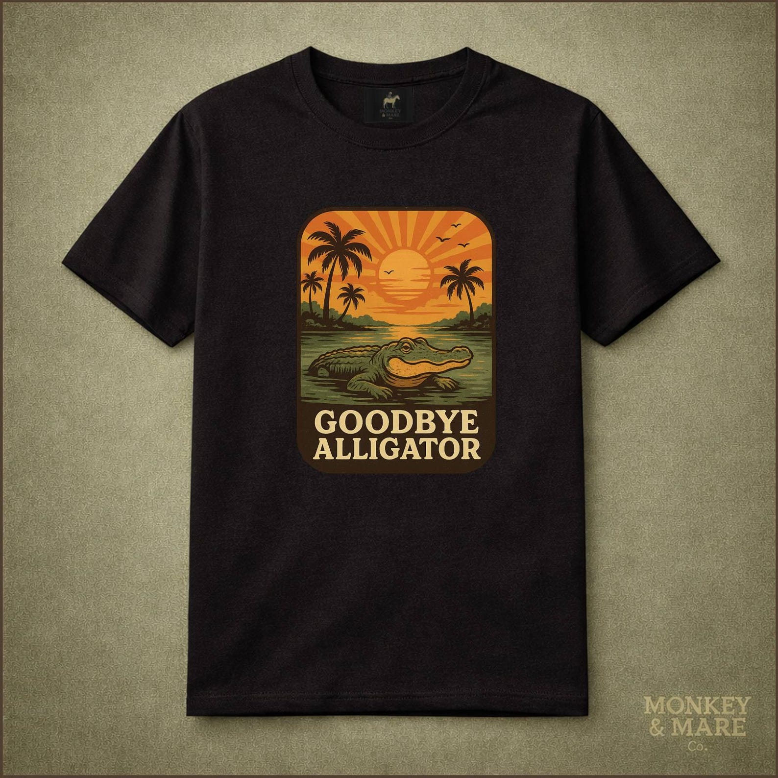 Alligator Beach Shirt, Goodbye Alligator, Funny Later Alligator Tropical Sunset Tee 2XL