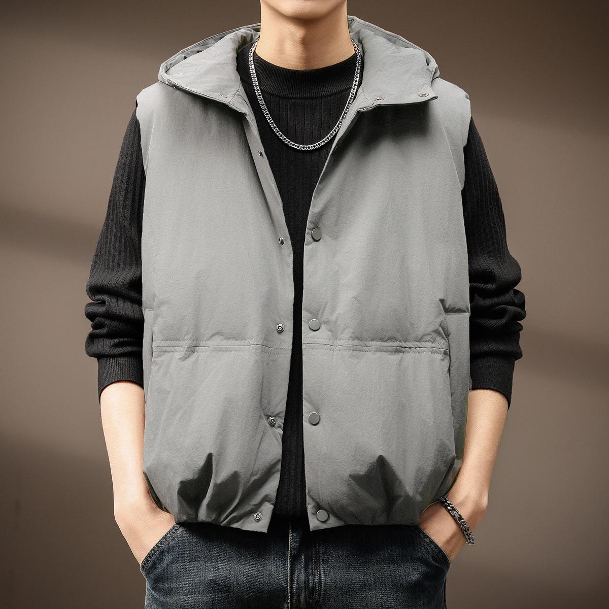 

Men s Trendy Winter Hooded Sleeveless Down Vest 2025: Casual, Warm Outdoor Jacket 3XL (160-180 jin) сірий колір