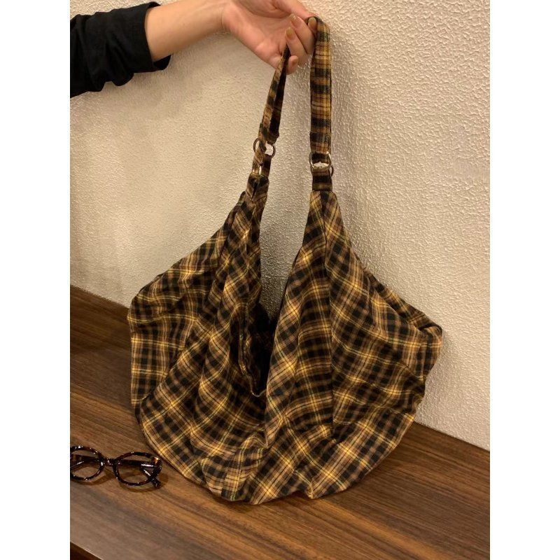 

Корейский ретро клетчатый холщовый рюкзак женский 2025 новый ленивый ветер большая вместимость бродячий рюкзак для поездок на работу сумка-тоут жёлтый