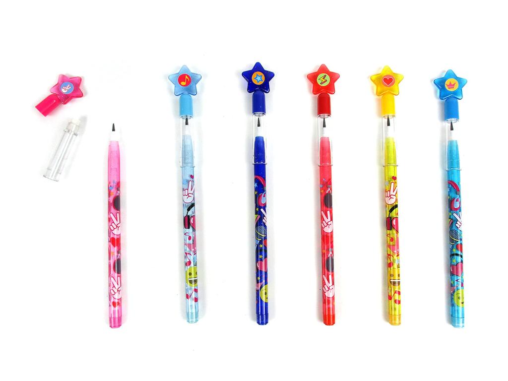 Tiny Mills Music Stackable Push Pencil Set with Erasers Perfect for Birthday and As a Reward 24-Piece Multi-Point - Parties, Gifts, Carnivals,