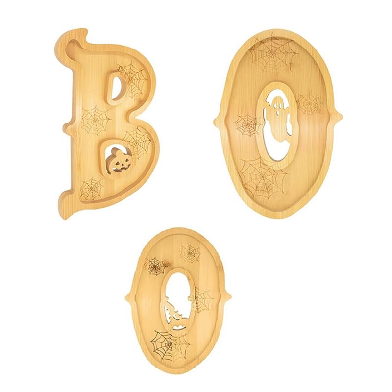 VOFUN-Halloween BOO Charcuterie Board Wooden Serving Tray 3 PCS For Indoor For Kitchen Table Fireplace Decorations