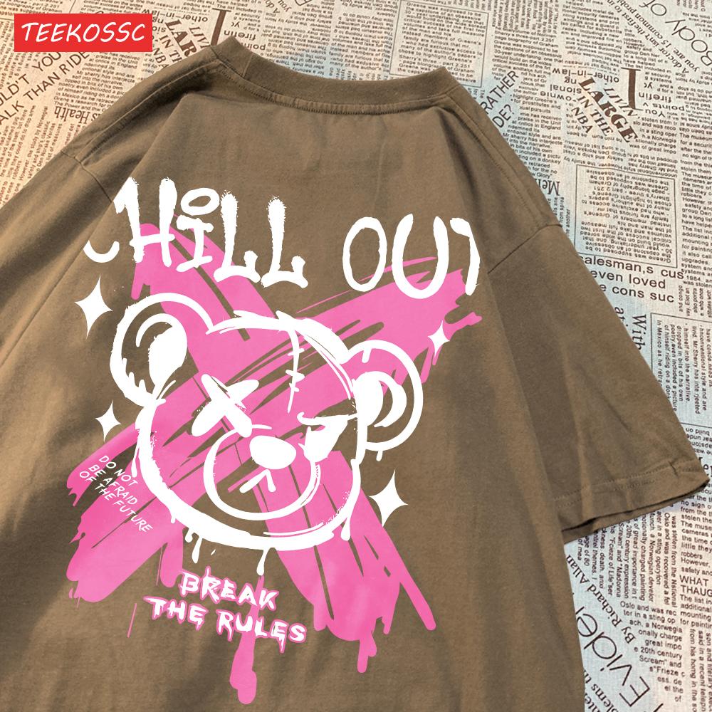 

Casual Cotton Womens TShirts Break The Rules Letter Cute Bear Printing Tees Breathable Oversize ONeck Fashion Female Clothes S