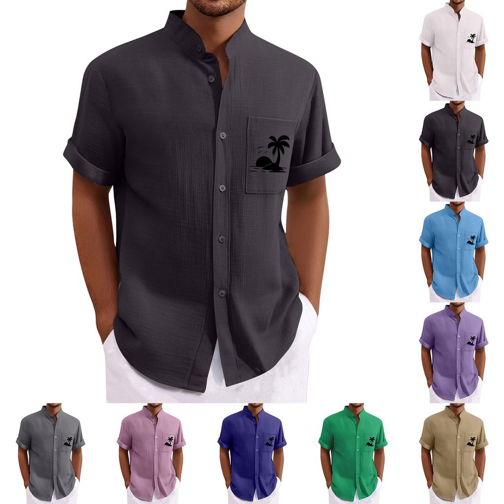 Men's Vintage Button Down Bowling Shirts Short Sleeve Summer Beach Shirt