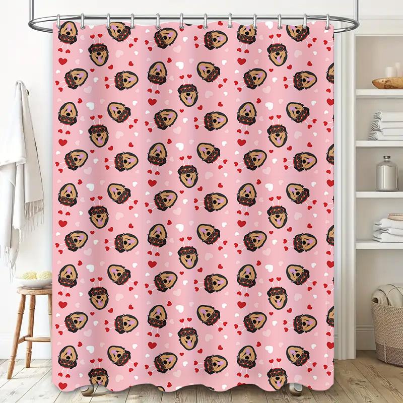 Pink Shower Curtain featuring Cute Dog Donut Pattern for Bathroom Decor Perfect Gift for Dog Lovers