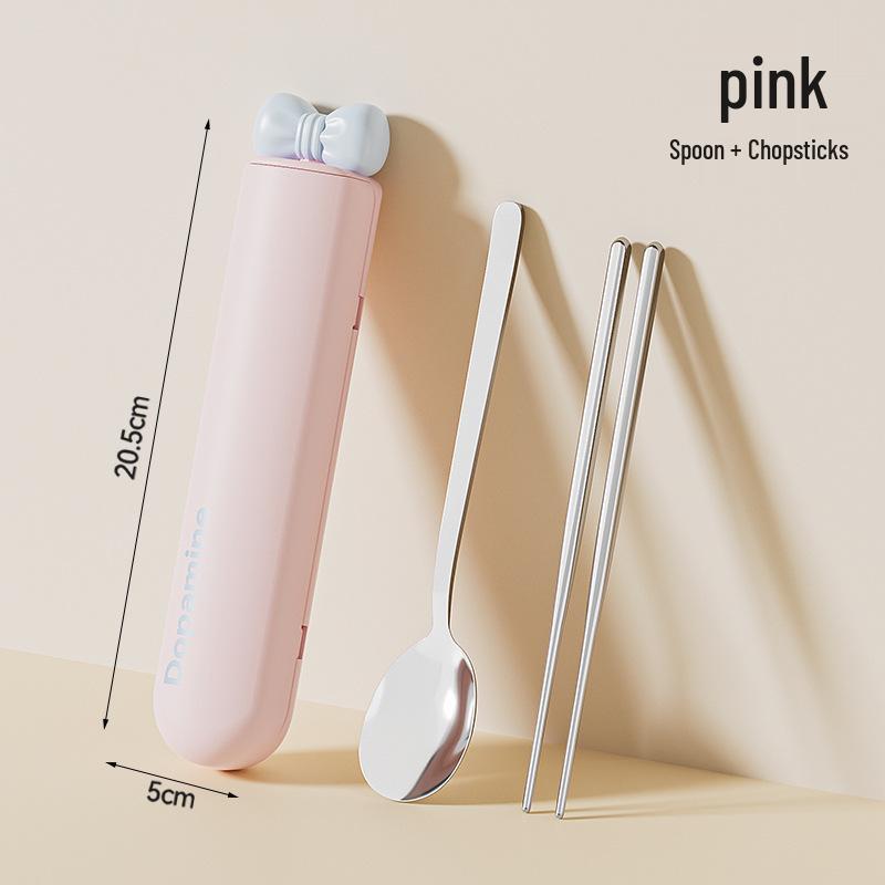 304 Stainless Steel Travel Cutlery Set: Portable Chopsticks & Spoon for Students and Office Workers, Dopamine Design, 3-Piece Set