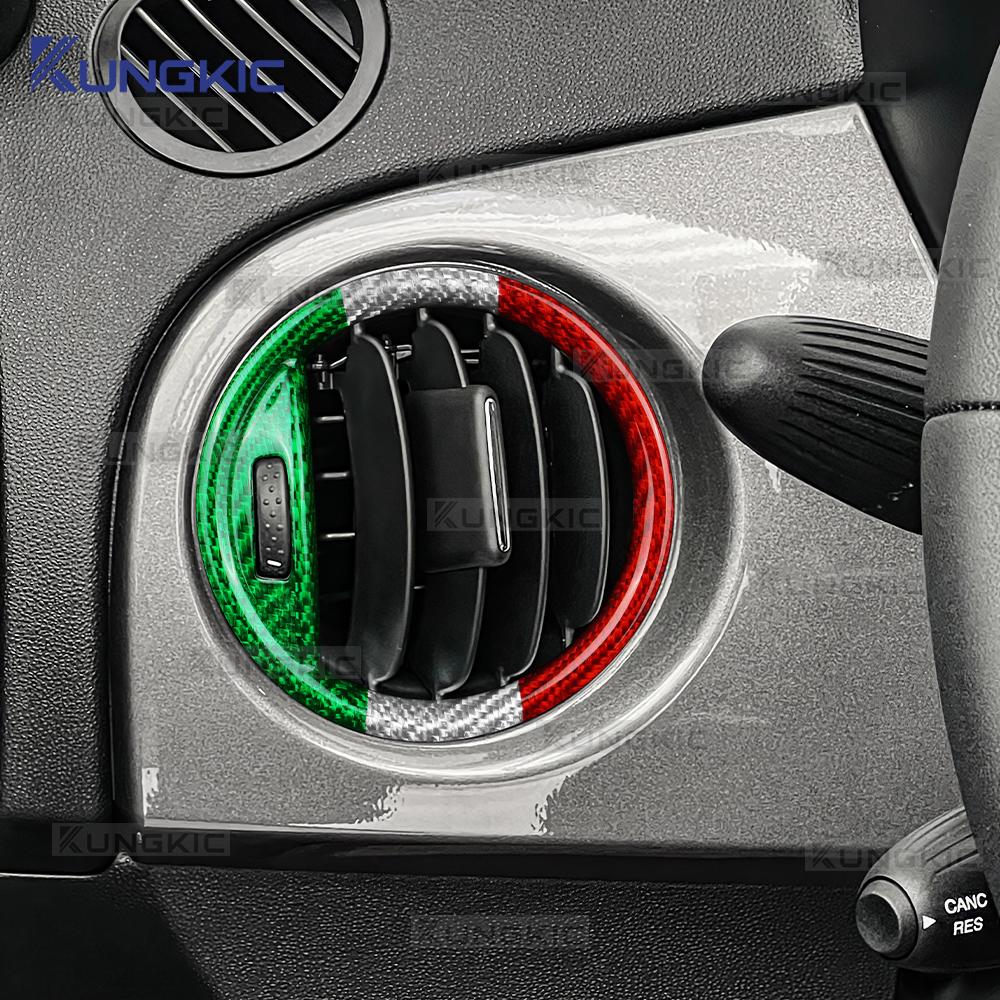 For Abarth 595 Abarth 695 Fiat 500 2016-2019 2020 2021 2022 2023 2024 Real Hard Dry Tricolor Carbon Fiber Car Air Outlet Sticker