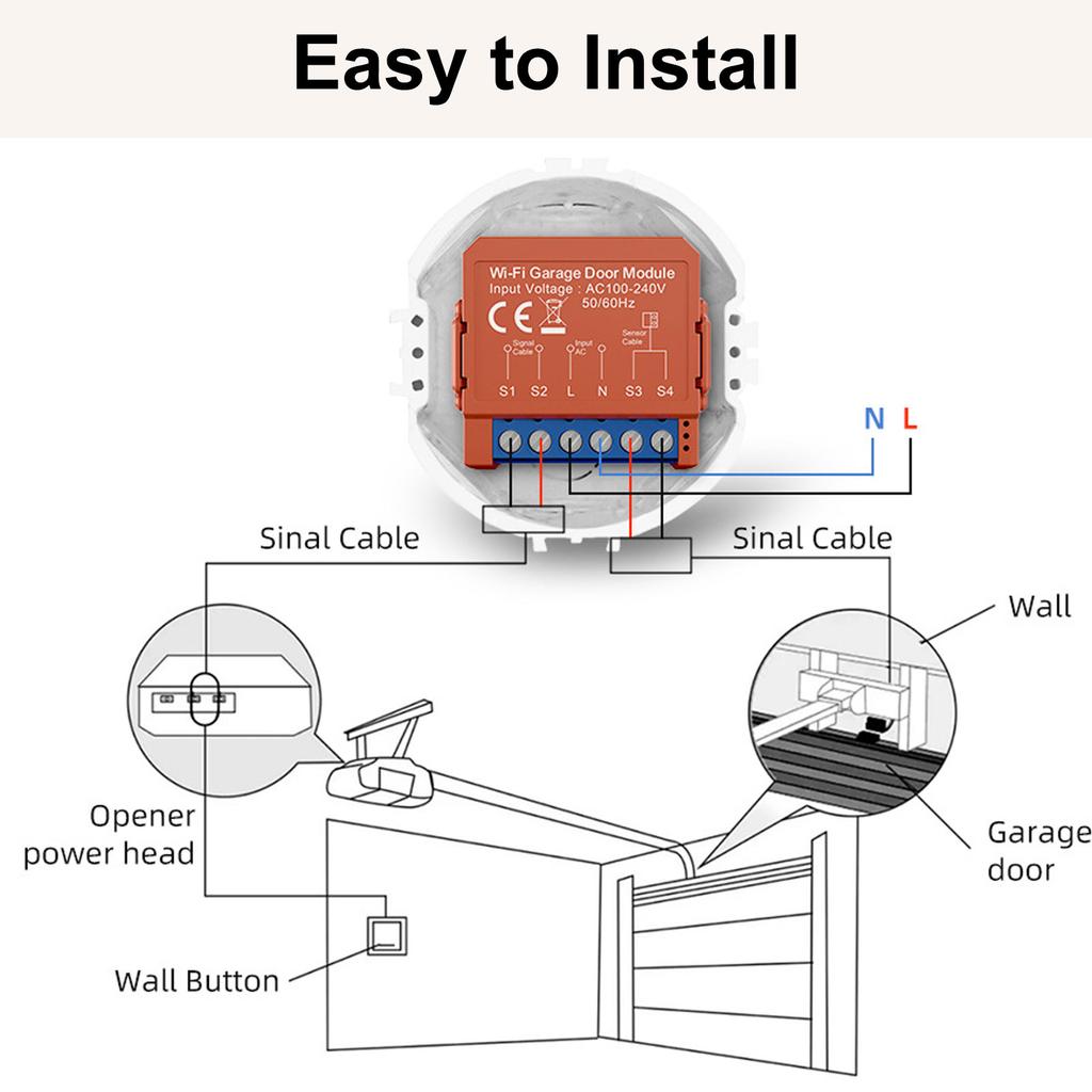 Garage Door Opener WiFi Smart Remote Control Compatible with Voice Assistant TY Smart Life App Voice Control Timer