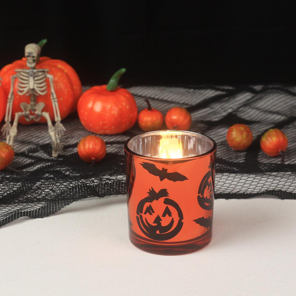 Halloween Pumpkin Bat Glass Candle Holder - 2006 Aromatherapy Ornament