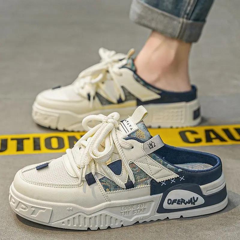 Fashion Men Half Slipper Slip-on Men Casual Shoe Breathable Platform Sneakers Comfortable Outdoor Slippers Zapatos Hombre 2025