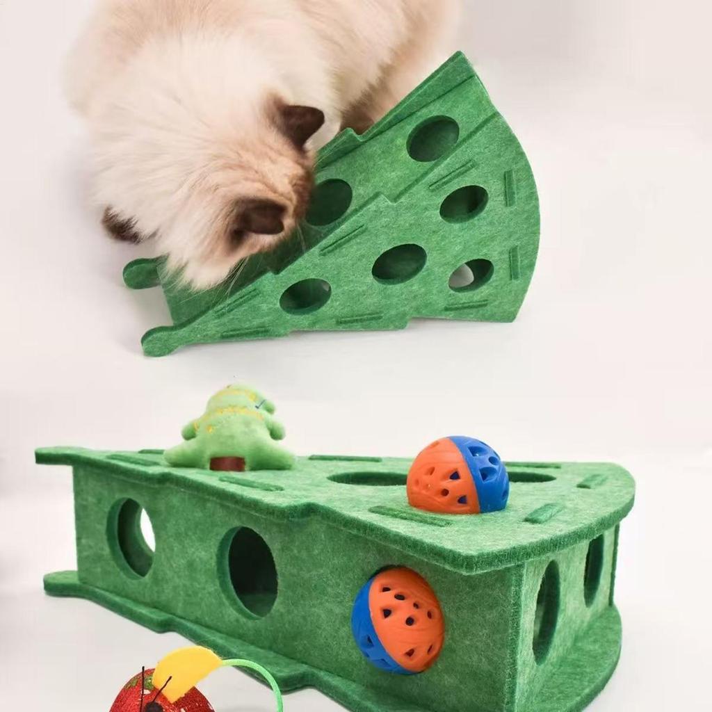 Cat Scratch Puzzle Enrichment Box Felt Scratching Fun Interactive Pet Accessory With Bell Balls Cat Enrichment Toys For Play