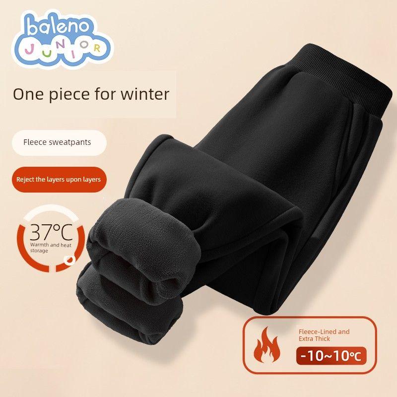 Baleno Kids Boys Fleece-Lined Pants Children s Winter Warm Sports Pants Boys Autumn and Winter Sweatpants Black#Solid Color 160