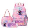 KPOP Nylon 3 Piece Set School Backpack for Students with Cartoon Print Air Cushion Design