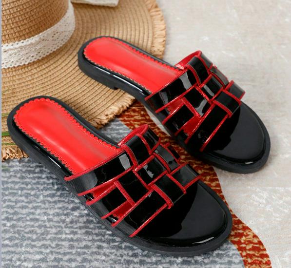 Stylish Women s Color Block Slides - Round Toe, Flat Bottom, Low Heel Sandals 38 чёрный